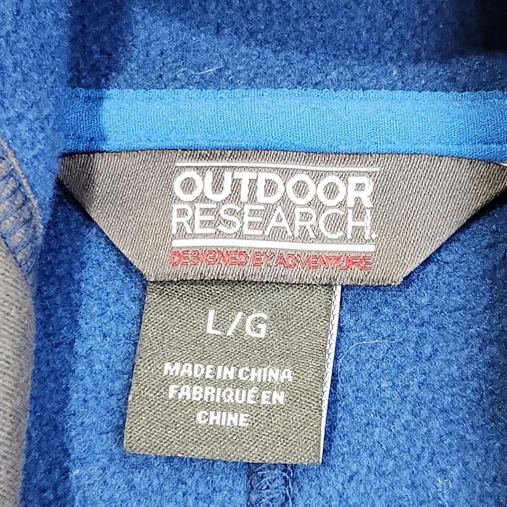 Outdoor‎ Research Jacket Mens Large Blue Hooded Fleece Full Zip Pockets 50940